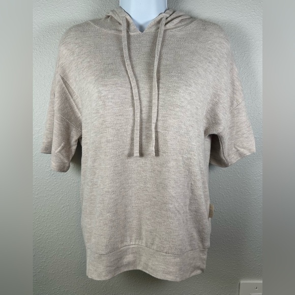 Love To Lounge Tops - Love to Lounge Womens Cream Lightweight Short Sleeve Hoodie Size XS 0
